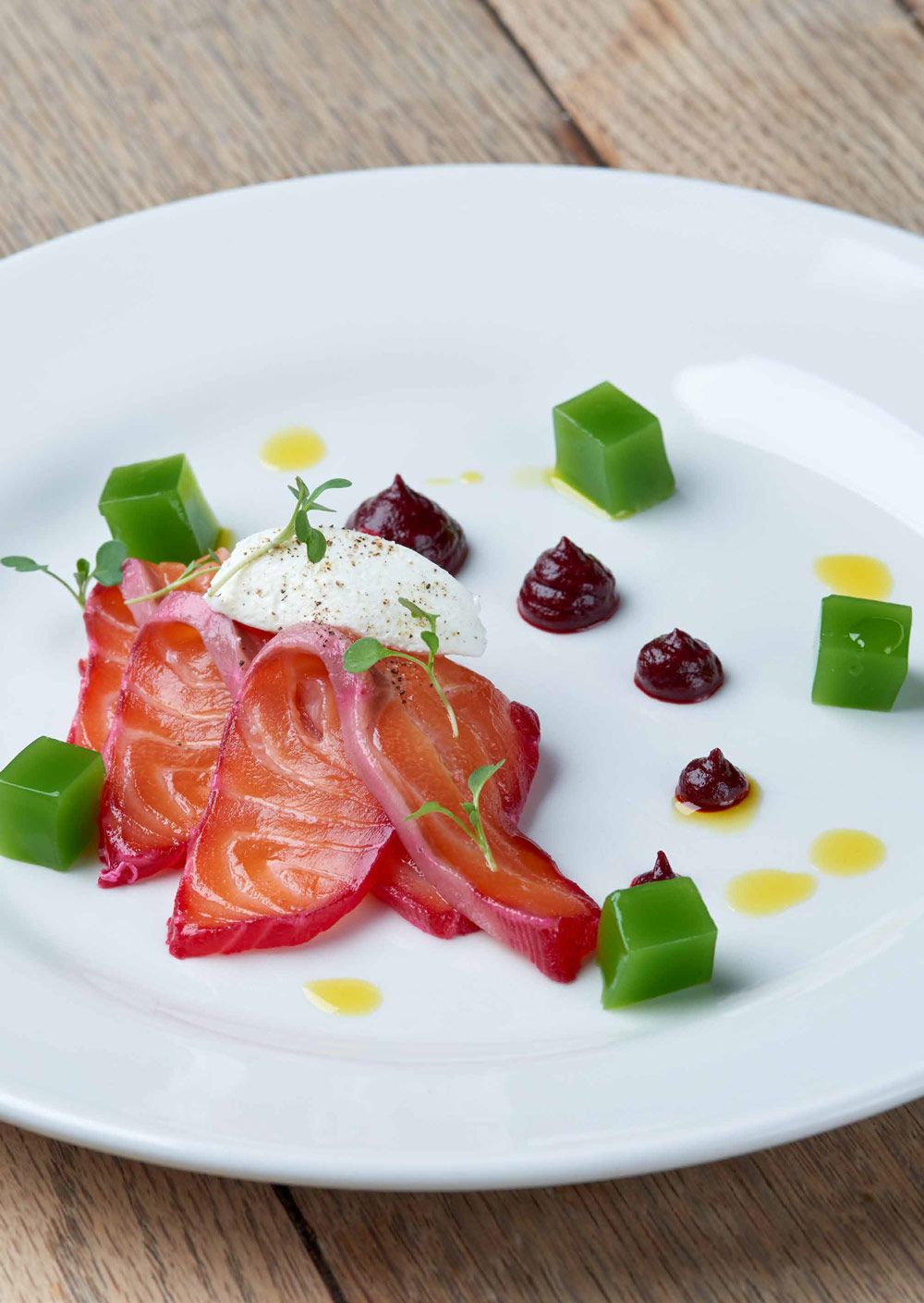 Beetroot-Cured Salmon and Cucumber Jelly | Corner House Restaurants